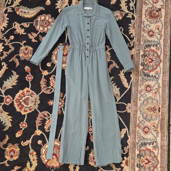 LOFT Green Button-Down Jumpsuit - Picture 2 of 3